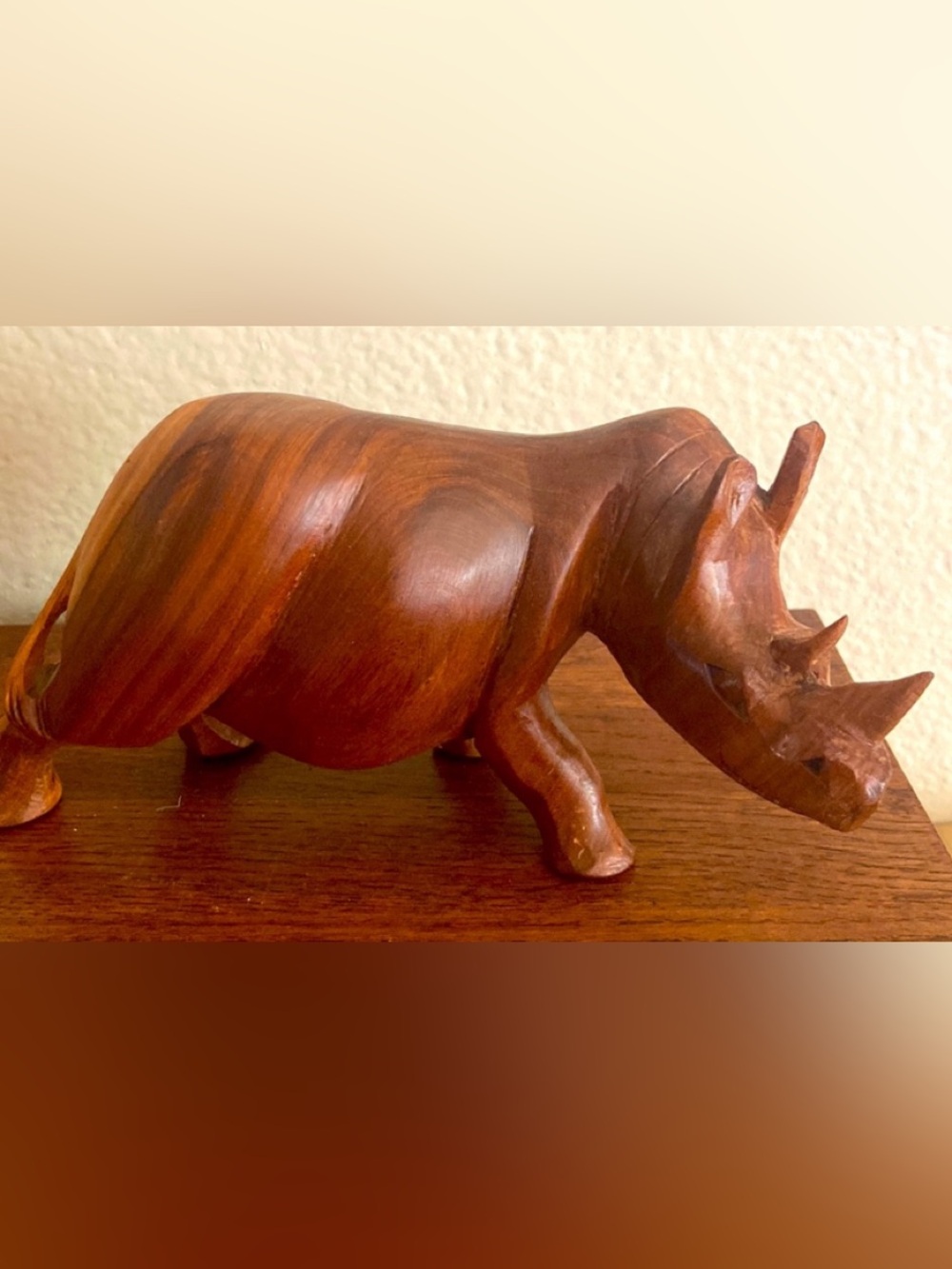 Vintage 60s Carved Wood Rhinosaur Sculpture